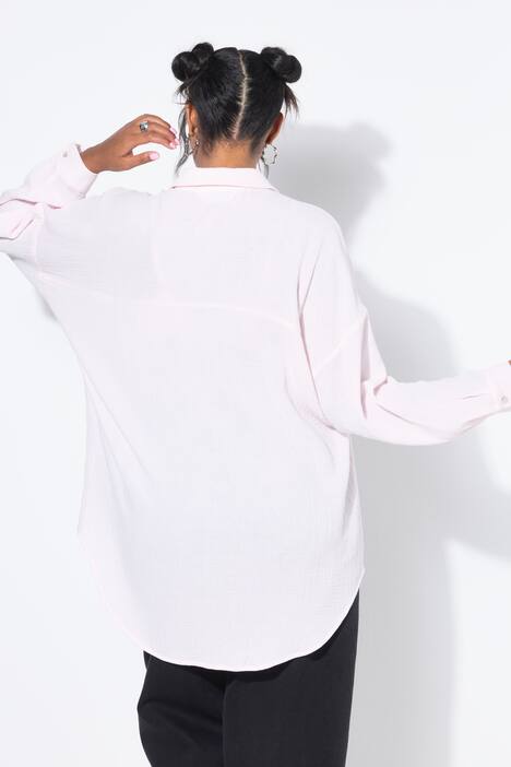 Mousseline blouse, oversized, overhemdkraag, lange mouwen
