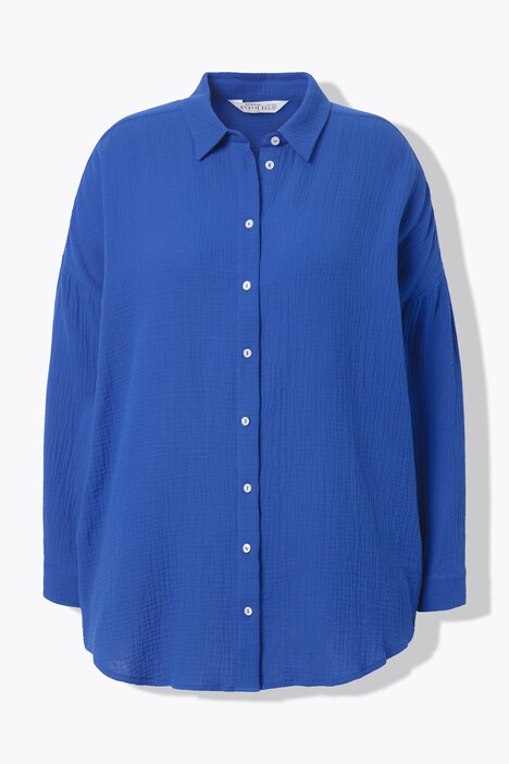Musselin Bluse, oversized, Hemdkragen, Langarm