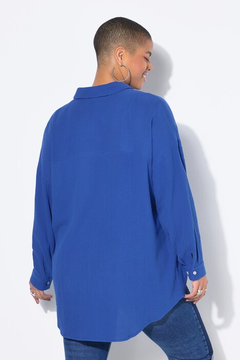 Musselin Bluse, oversized, Hemdkragen, Langarm
