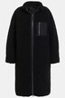 Veste teddy, coupe longue, oversize, col montant, poche poitrine, manches longues
