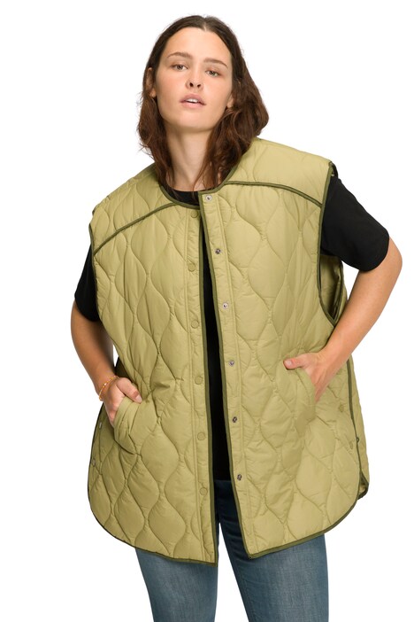 Prošívaná vesta, oversize, kulatý výstřih, patentní knoflíky
