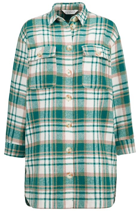 Košilová bunda, oversize, dlouhý střih, límeček, dlouhé rukávy, kostkovaný vzor