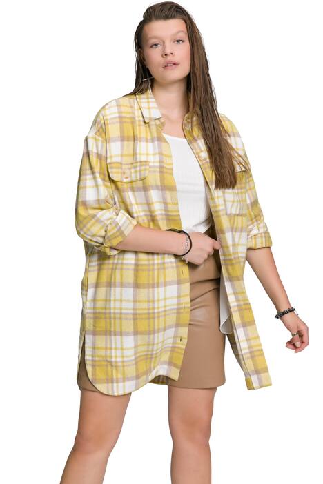 Košilová bunda, oversize, dlouhý střih, límeček, dlouhé rukávy, kostkovaný vzor