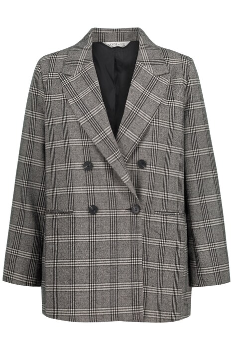 Blejzr, oversize, dlouhé rukávy, vlněná směs, Glencheck, dvouřadý