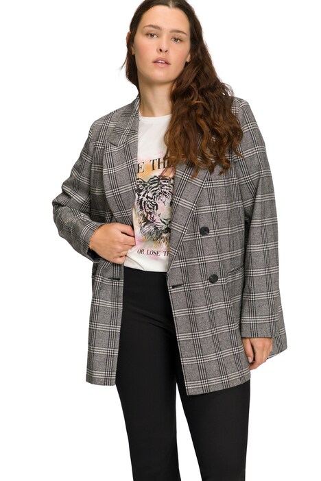 Blejzr, oversize, dlouhé rukávy, vlněná směs, Glencheck, dvouřadý