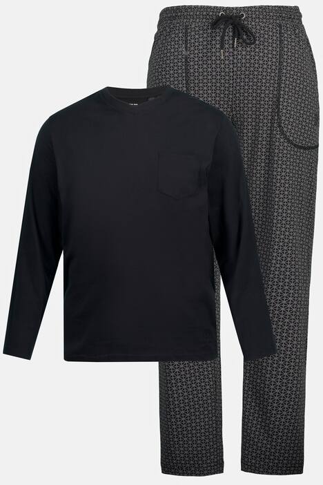 Pijama, dos piezas, camiseta de manga larga, pantalón largo con estampado minimalista