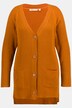 Chaqueta de punto, cuello en V, más larga en la espalda, algodón orgánico