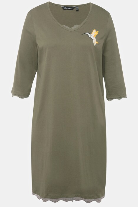 Bigshirt, Kolibri, Spitze, V-Ausschnitt, 3/4-Arm