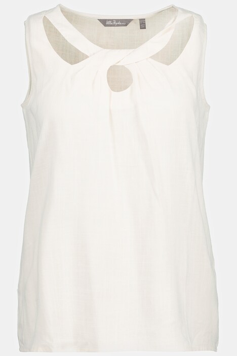 Draped Keyhole Round Neck Linen Blend Tank Blouse