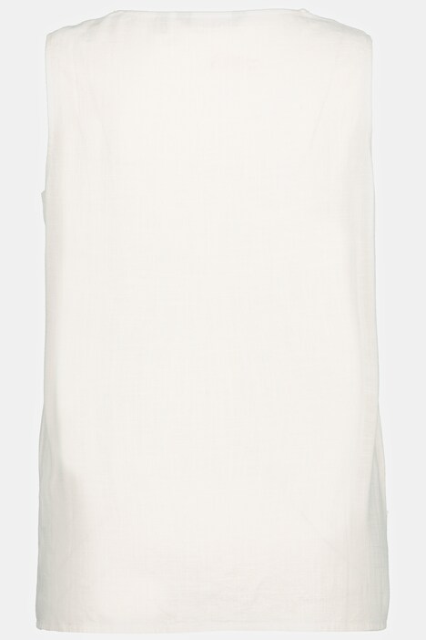 Draped Keyhole Round Neck Linen Blend Tank Blouse