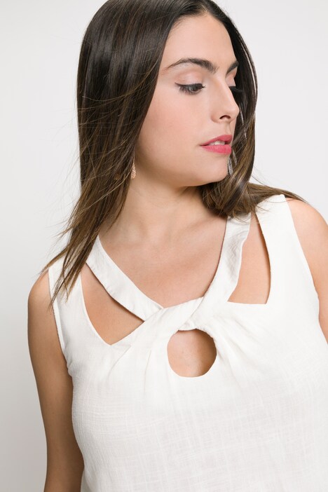 Draped Keyhole Round Neck Linen Blend Tank Blouse