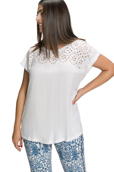 Tričko, děrovaná výšivka, oversize, kulatý výstřih, krátké rukávy