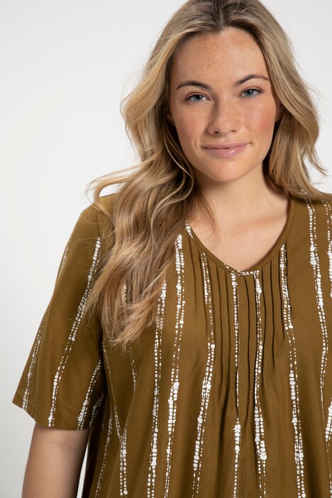 T-shirt a strisce con scollo a V e mezze maniche, in cotone biologico
