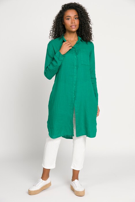 Leinen-Longbluse, Identity, Hemdkragen, Langarm