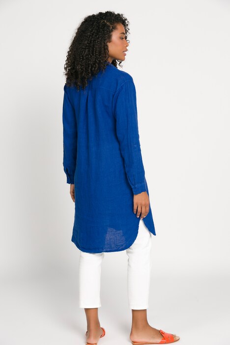 Leinen-Longbluse, Identity, Hemdkragen, Langarm