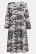 Robe midi, vagues, décolleté en V, manches longues, coton bio