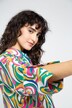 Bluse Identity, Allover Print, Hemdkragen, Fledermaus-Langarm