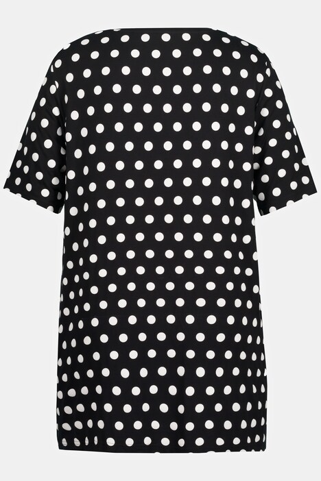 T-shirt, pois, fronces, col en forme de cœur, manches mi-longues