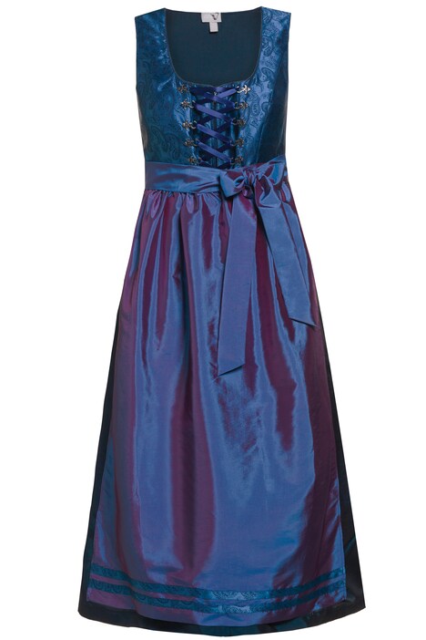 Dirndl, žakár, šněrování, bez rukávů, široká sukně, saténová zástěra