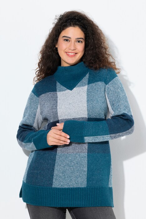 Pull à col montant et manches longues, motif à carreaux