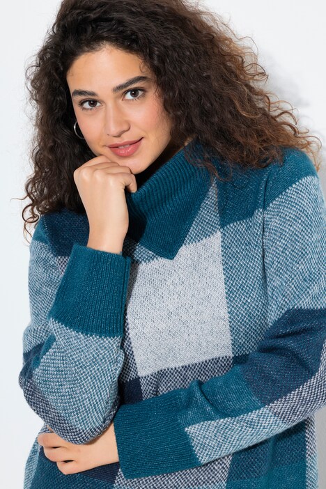 Pull à col montant et manches longues, motif à carreaux