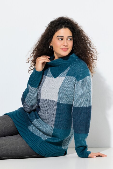 Pull à col montant et manches longues, motif à carreaux