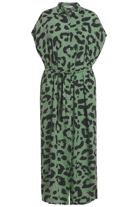 Leopardí maxi šaty, oversize, límeček, vázací pásek, dlouhé rukávy