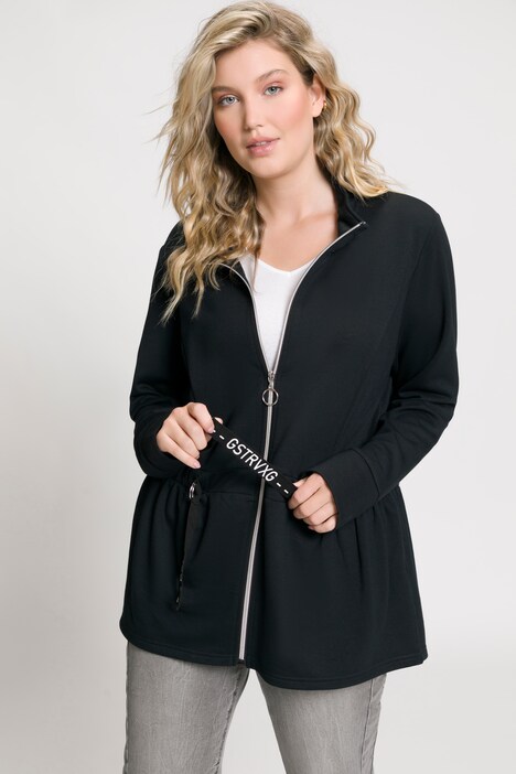 Letter Print Ties Elastic Waist Zip Front Stretch Sweatshirt