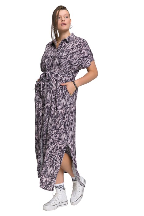 Hadí maxi šaty, oversize, límeček, vázací pásek, dlouhé rukávy