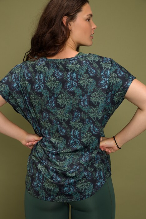 sport shirt, oversized, bladerenprint, ronde hals, korte mouwen