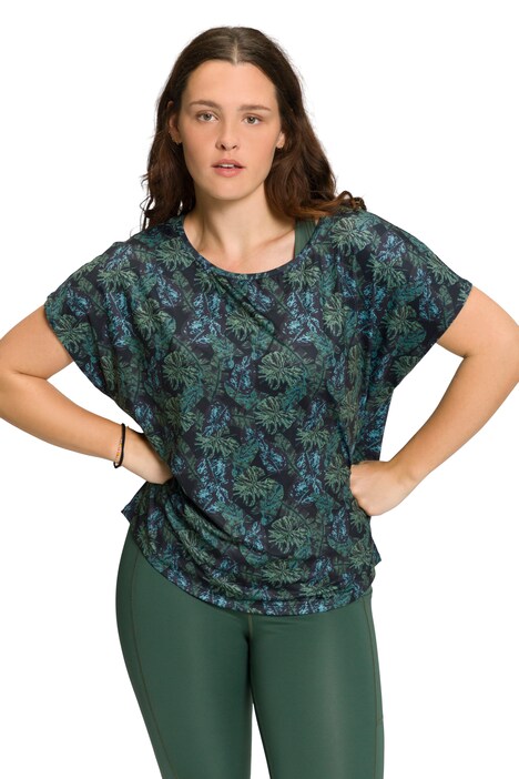 Sportovní tričko, oversize, potisk Leaves, kulatý výstřih, krátké rukávy