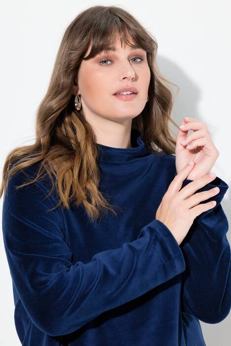 Samt-Sweatshirt, A-Linie, Stehkragen, Langarm
