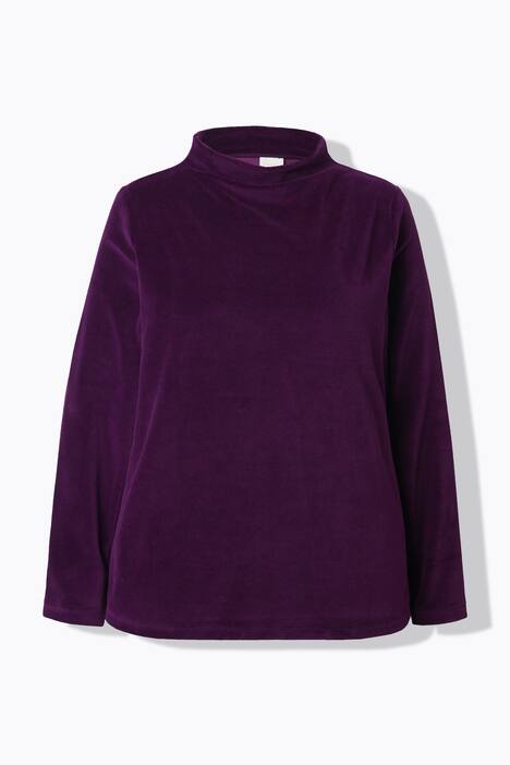Sweat-shirt en velours à col montant et manches longues, coupe évasée