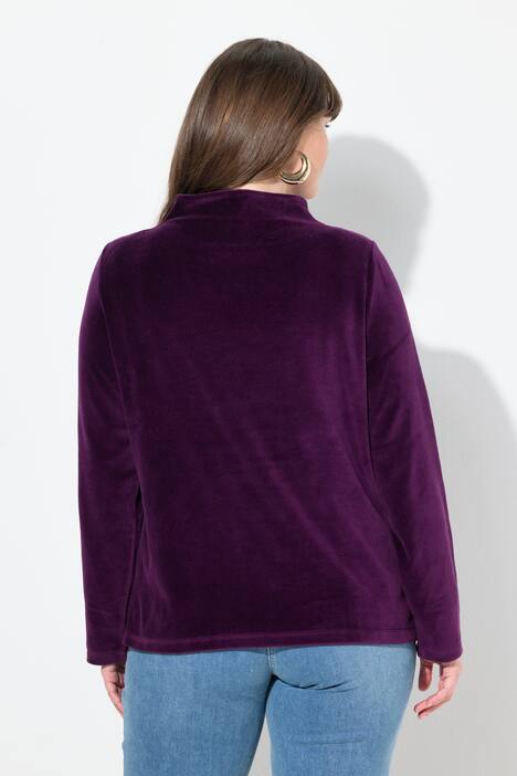 Sweat-shirt en velours à col montant et manches longues, coupe évasée