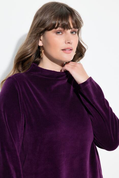 Sweat-shirt en velours à col montant et manches longues, coupe évasée