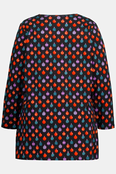Maglia lunga con design natalizio, scollo a V e maniche lunghe