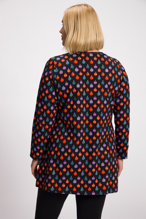 Maglia lunga con design natalizio, scollo a V e maniche lunghe