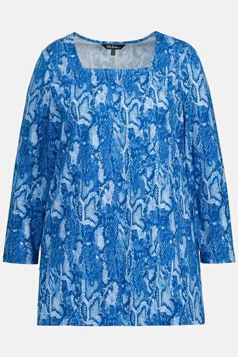 Maglia lunga con design pitonato, scollo rettangolare e maniche lunghe