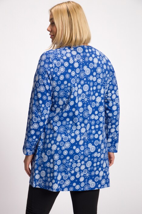 Snowflake Print Knit Pocket Cotton Tunic