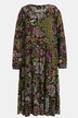 midi jurk, bloemen, tuniekhals, lange mouwen