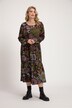midi jurk, bloemen, tuniekhals, lange mouwen