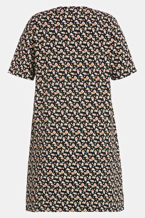 Petite Rose Print Square Neck Cotton Knit Tunic Dress