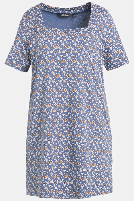 Petite Rose Print Square Neck Cotton Knit Tunic Dress