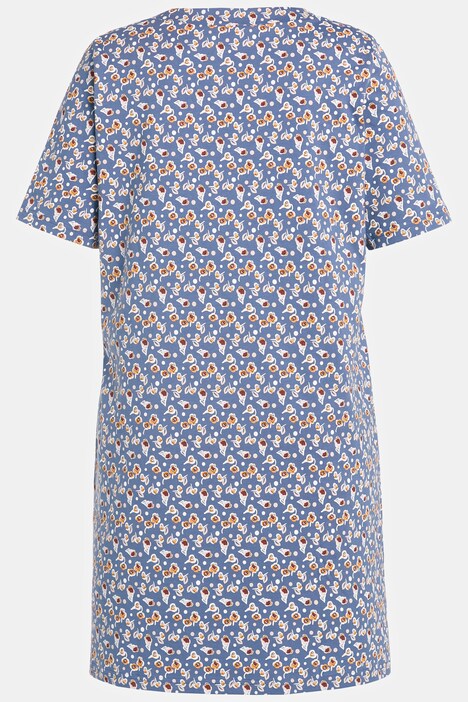 Petite Rose Print Square Neck Cotton Knit Tunic Dress