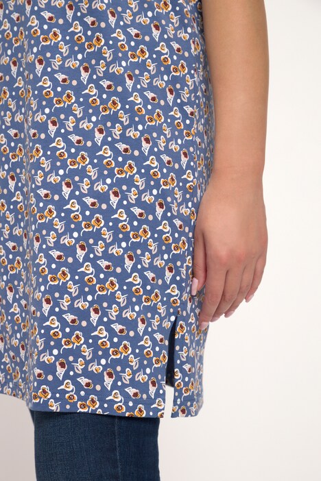 Petite Rose Print Square Neck Cotton Knit Tunic Dress
