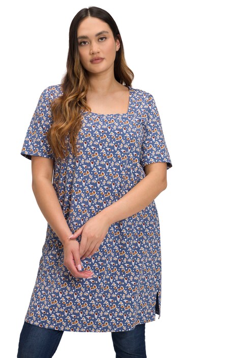 Dlouhé tričko, růže, hranatý výstřih, krátké rukávy