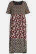 Robe midi, fleurs, forme trapèze, col rond, manches courtes