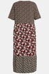 Robe midi, fleurs, forme trapèze, col rond, manches courtes