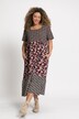 Robe midi, fleurs, forme trapèze, col rond, manches courtes