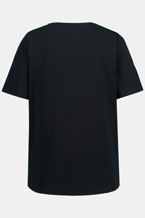 T-shirt, silhouette trapèze, col en V, manches mi-longues avec découpes